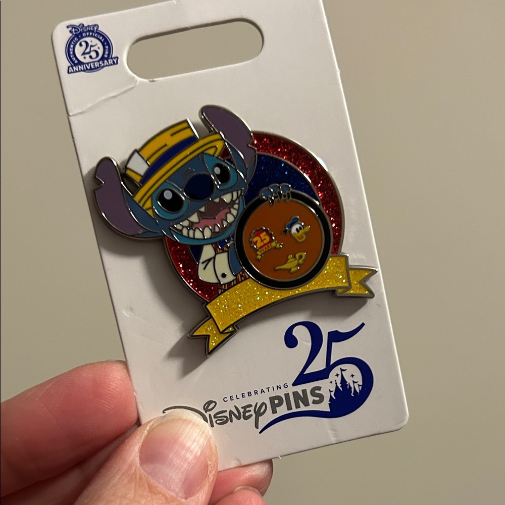Disney Stitch 25th Anniversary Glitter Enamel Pin - Blue, Purple, Yellow, Red